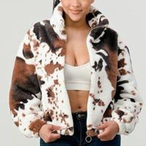 NWT Cow Print- Faux Fur Zip Jacket From 'To Star'